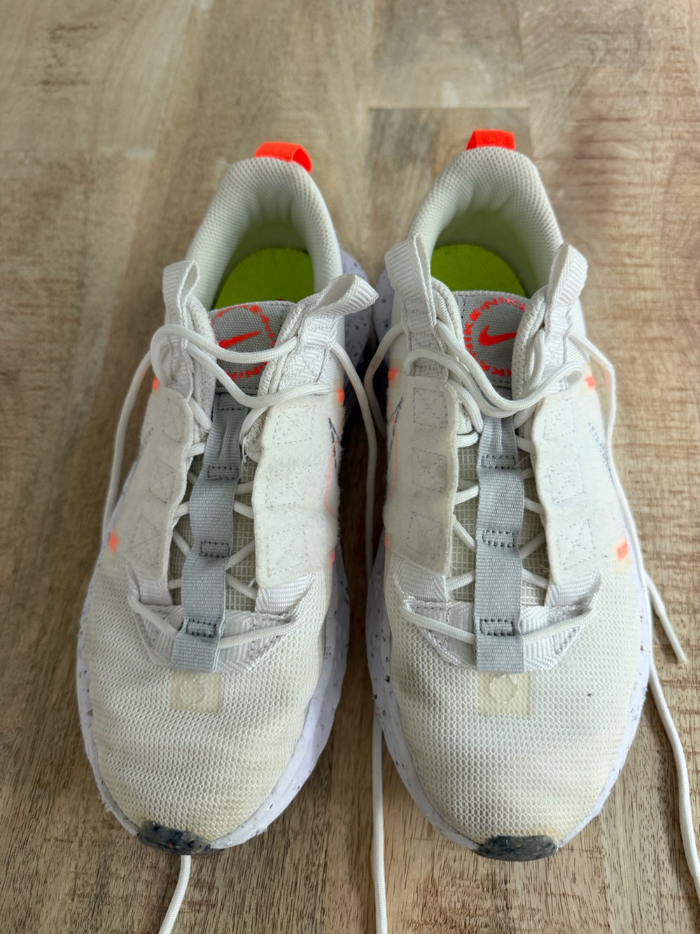 Nike White Kids Sneakers with Neon Orange and Lime Accents